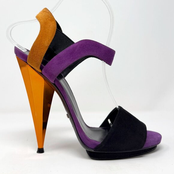 Gucci Liberty Heels Black Purple Gold Sandals EU 40 US 9.5- 10 Runway Shoes - Picture 4 of 10